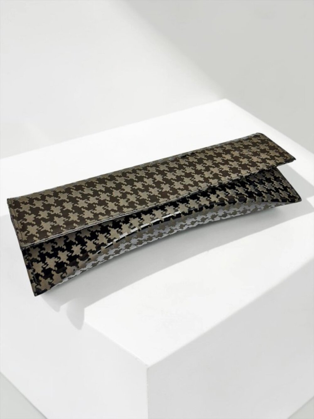 Conrad Booker Biba‎ Black Patent Leather Houndstooth Statement Clutch
